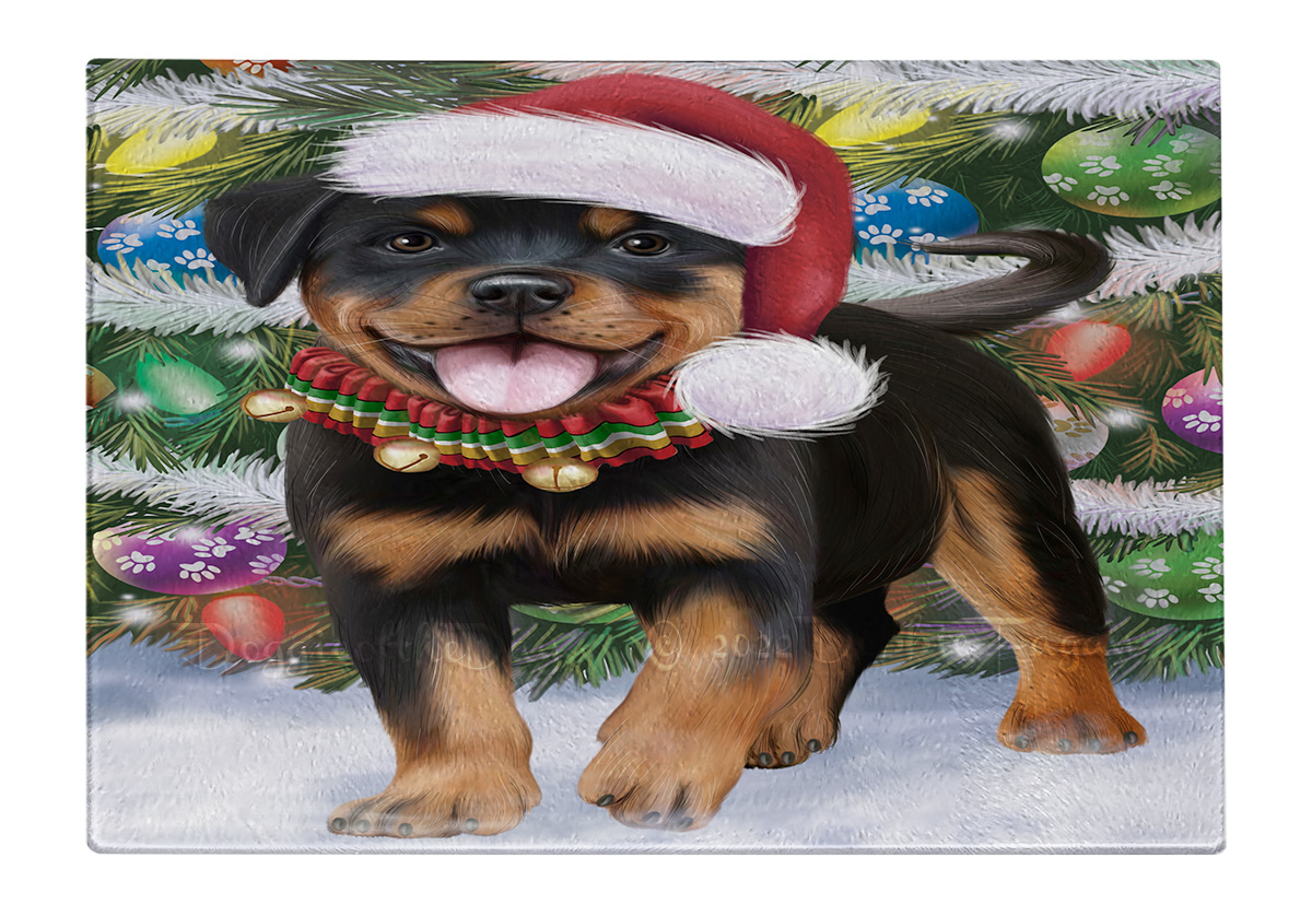 Rottweiler Dog Cutting Board Tempered Glass Personalized Custom Christmas NWT