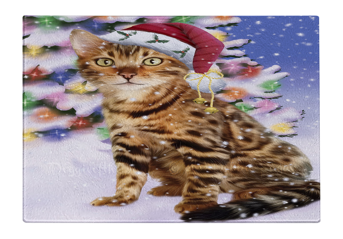 Bengal Cat Cutting Board Tempered Glass Personalized Custom Christmas NWT