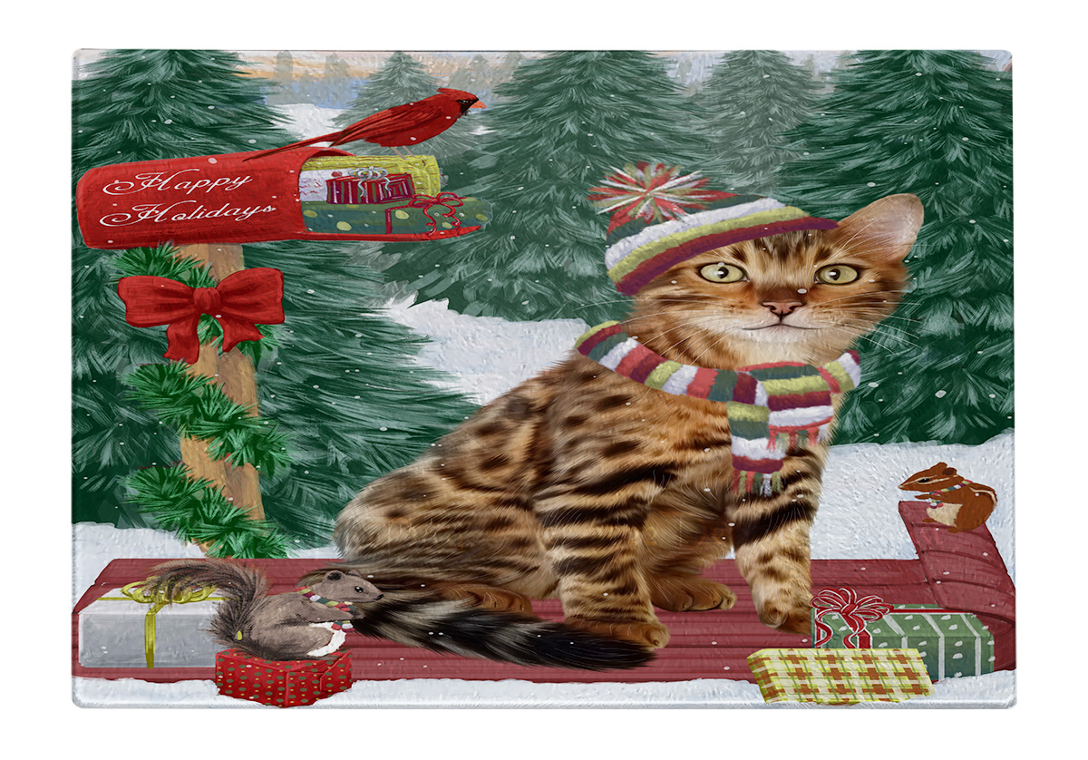 Bengal Cat Cutting Board Tempered Glass Personalized Custom Christmas NWT