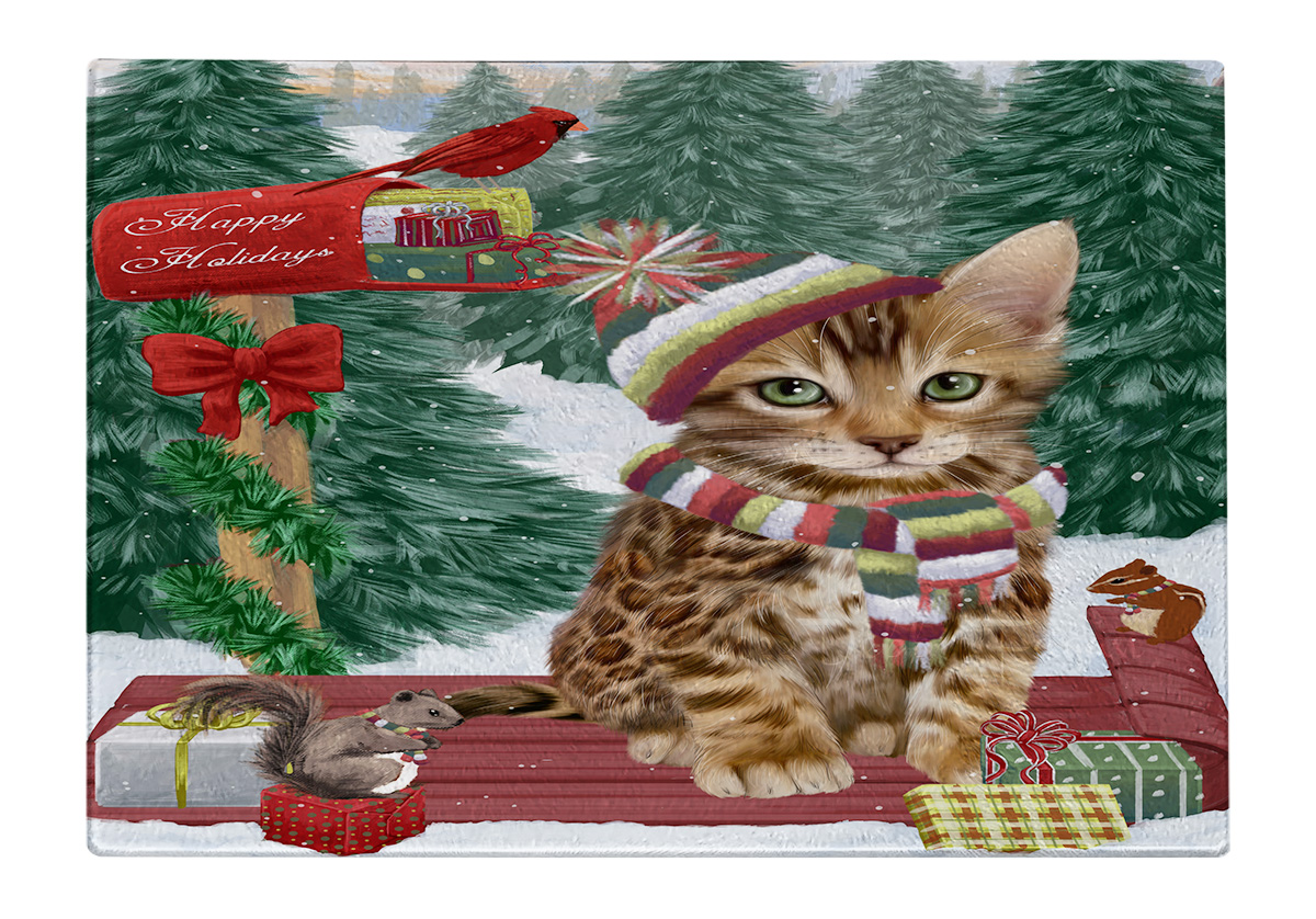 Bengal Cat Cutting Board Tempered Glass Personalized Custom Christmas NWT