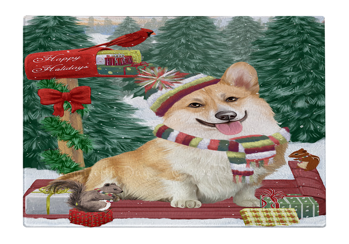 Corgi Dog Cutting Board Tempered Glass Personalized Custom Christmas NWT