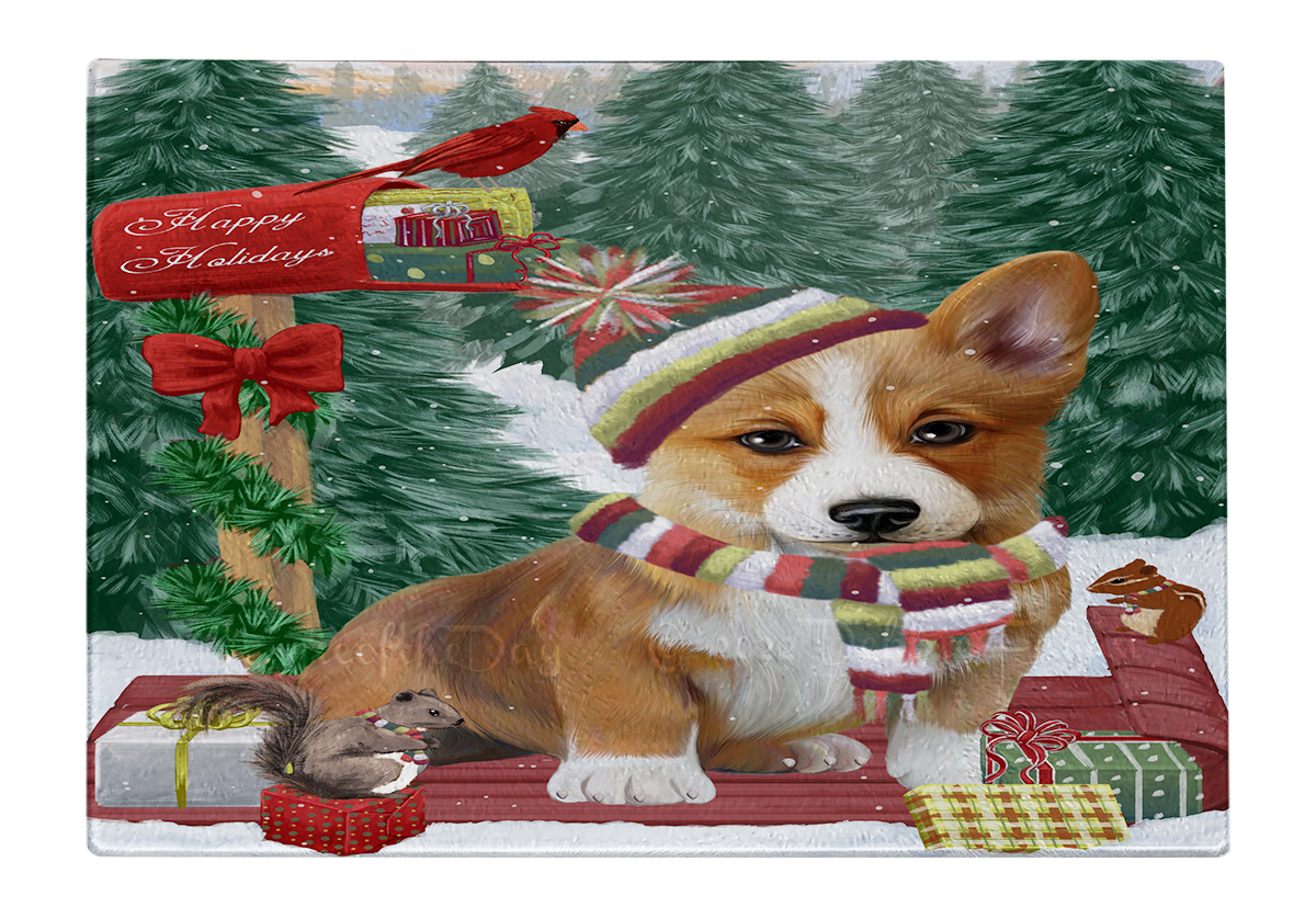 Corgi Dog Cutting Board Tempered Glass Personalized Custom Christmas NWT