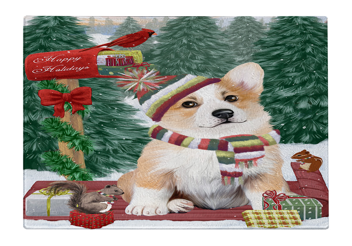 Corgi Dog Cutting Board Tempered Glass Personalized Custom Christmas NWT