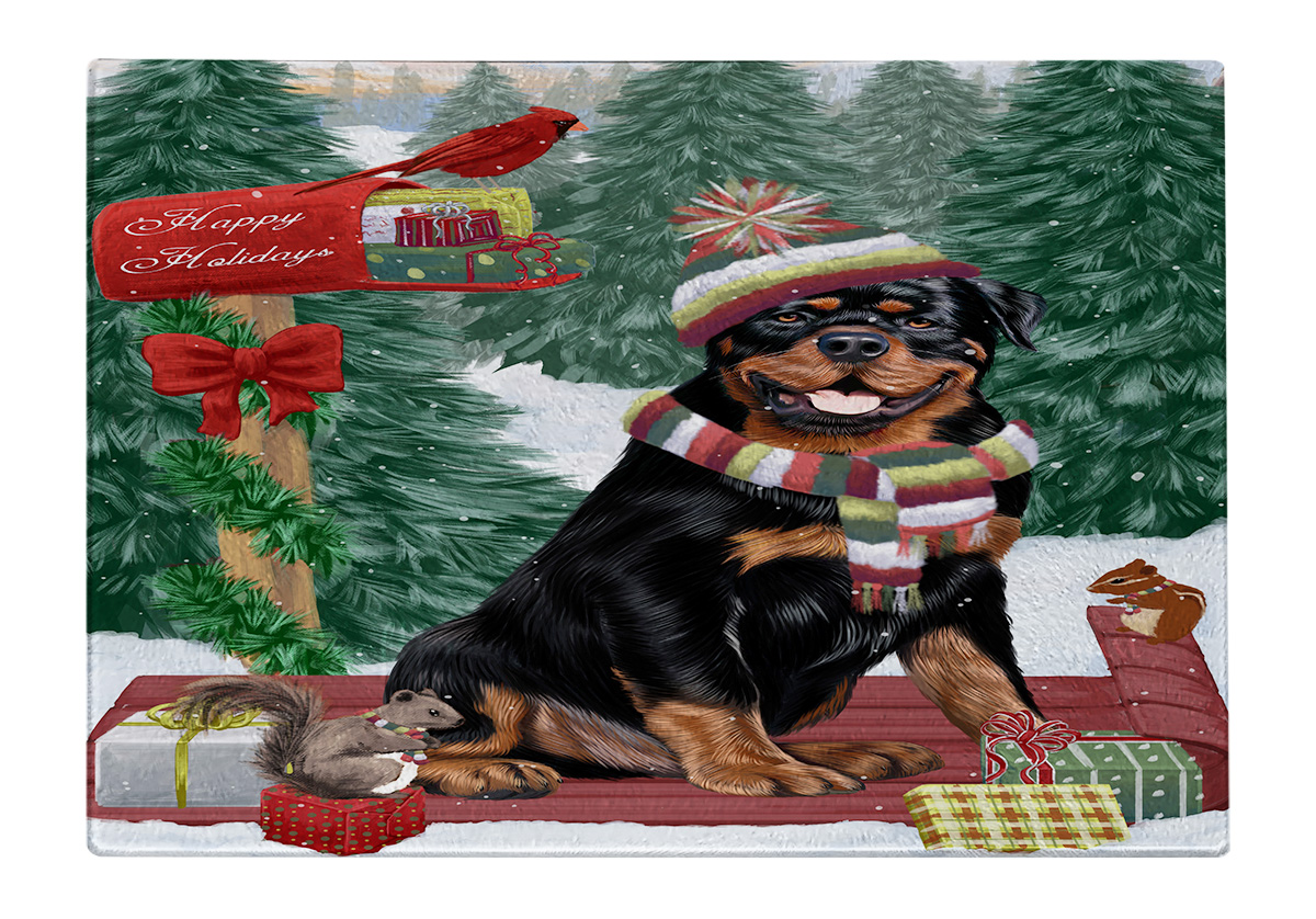 Rottweiler Dog Cutting Board Tempered Glass Personalized Custom Christmas NWT