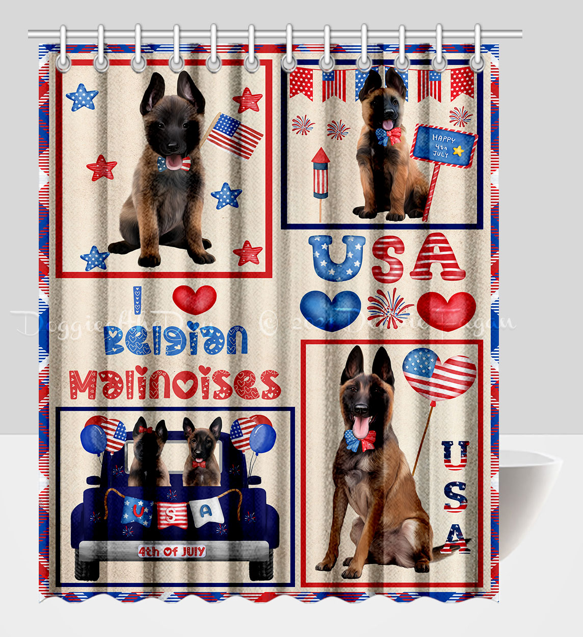 Belgian Malinois Shower Curtain Personalized Hooks Many Dog Designs NWT - Picture 9 of 11