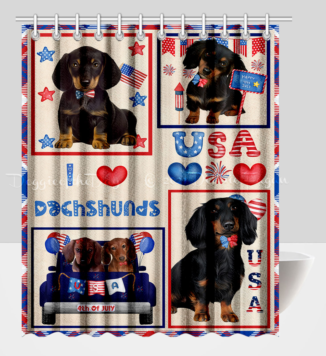Dachshund Shower Curtain Personalized Hooks Many Dog Designs NWT - Picture 31 of 34
