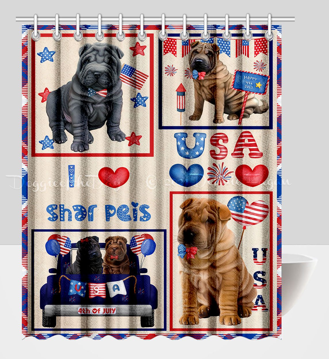 Shar Pei Shower Curtain Personalized Hooks Many Dog Designs NWT - Picture 30 of 32
