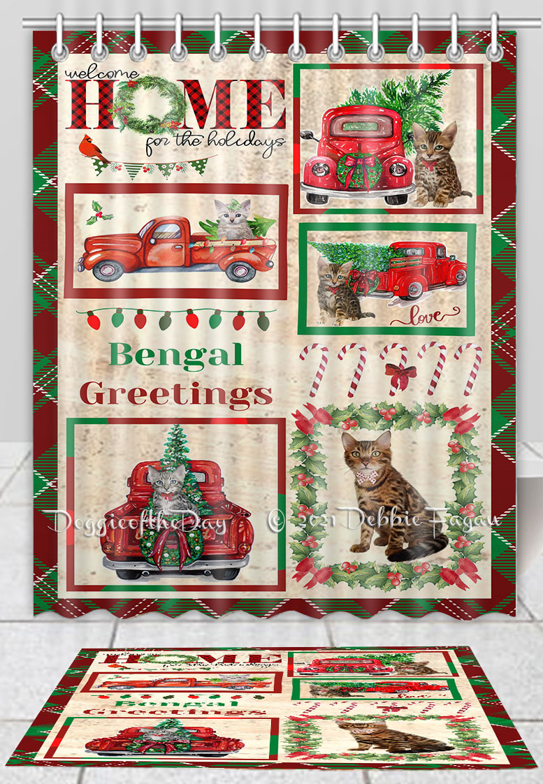 Bengalische Katze Badematte & Duschvorhang Set Weihnachten personalisiert Neu mit Etikett - Bild 10 von 23