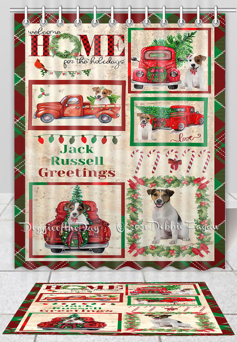 Jack Russell Dog Bath Mat & Shower Curtain Set Christmas Personalized Design NWT - Picture 10 of 22