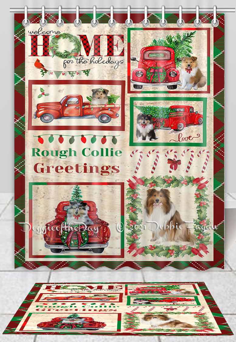 Rough Collie Hundematte & Duschvorhang Set Weihnachten personalisiertes Design neu mit Etikett - Bild 9 von 18