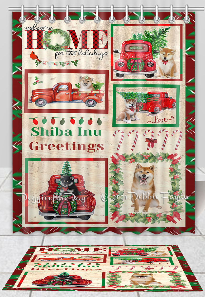 Shiba Inu Dog Bath Mat & Shower Curtain Set Christmas Personalized Designs NWT - Picture 10 of 24