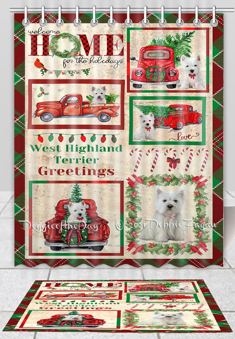 West Highland Terrier Dog Bath Mat & Shower Curtain Christmas Personalized NWT - Picture 10 of 24