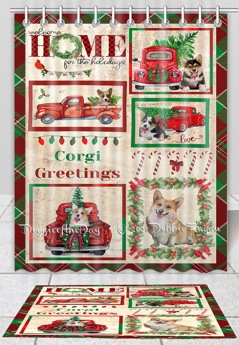 Corgi Dog Bath Mat & Shower Curtain Set Christmas Personalized Many Designs NWT - Picture 10 of 24