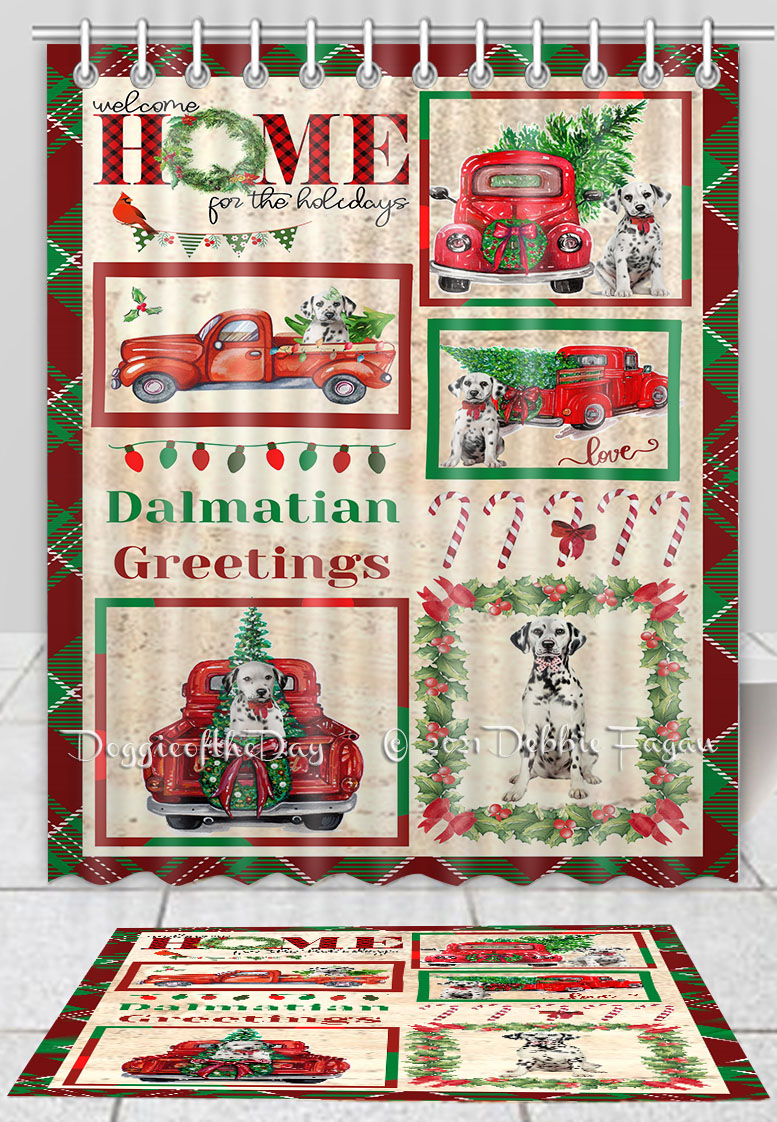 Dalmatian Dog Bath Mat & Shower Curtain Set Christmas Personalized Designs NWT - Picture 10 of 24