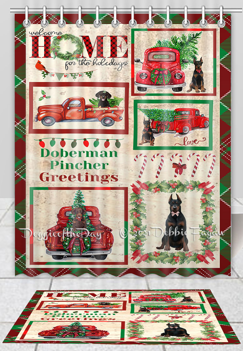 Doberman Dog Bath Mat & Shower Curtain Set Christmas Personalized Designs NWT - Picture 10 of 24