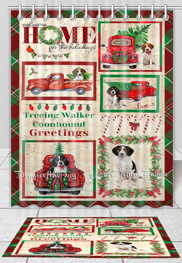 Treeing Walker Coonhound Dog Bath Mat & Shower Curtain Christmas Personalize NWT - Picture 10 of 22