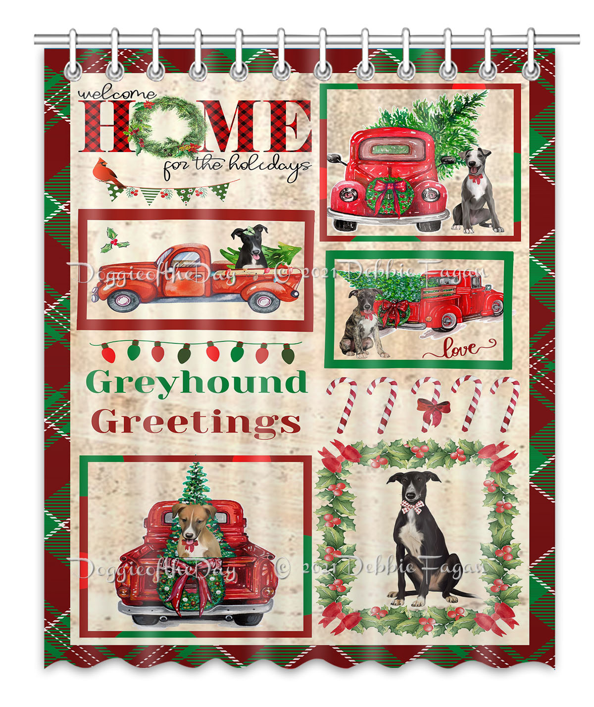 Greyhound Shower Curtain Personalized Hooks Many Dog Designs Christmas NWT - Picture 12 of 15