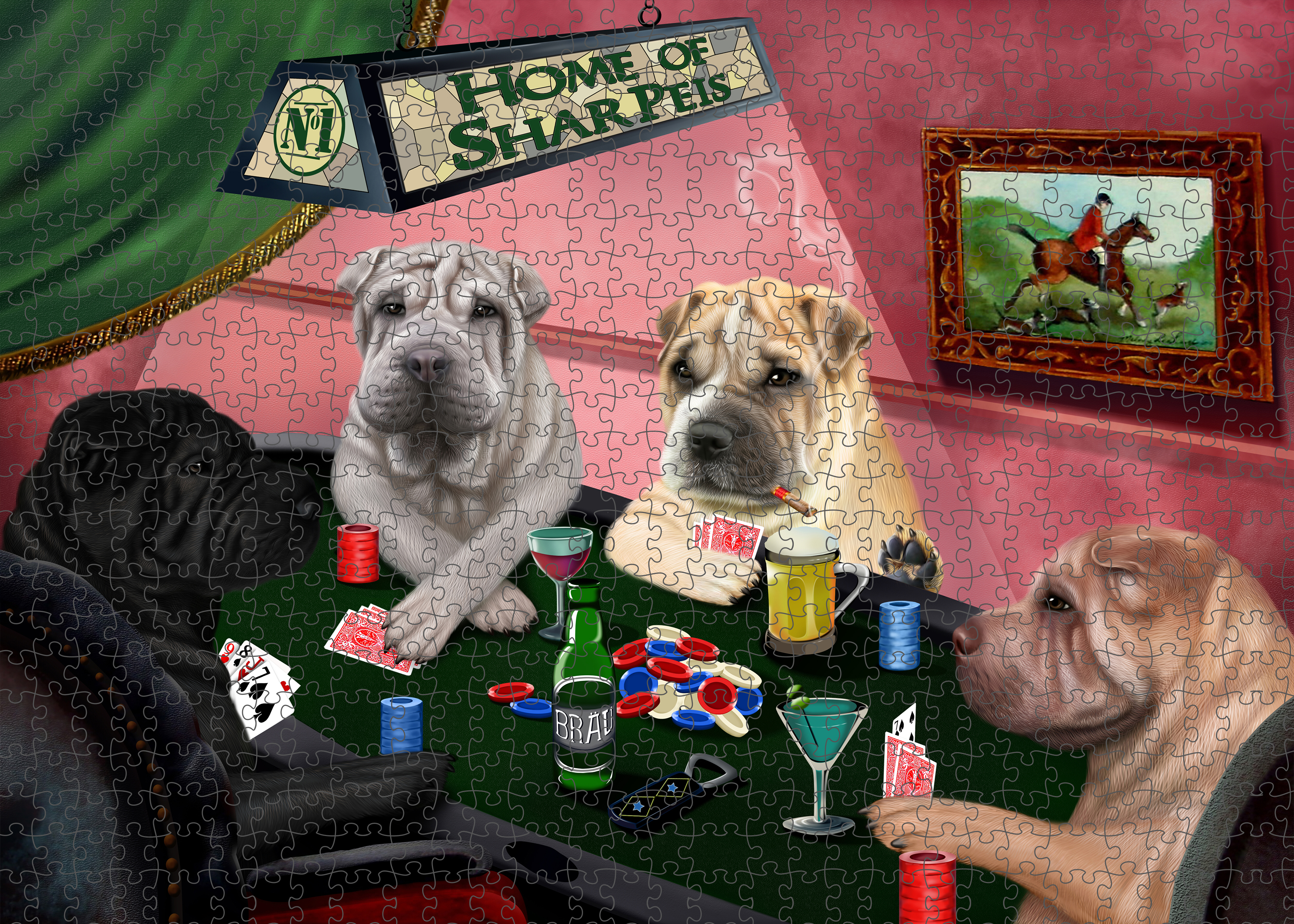 Pit Bull Dogs Playing Poker 252 Pc. Puzzle with Photo Tin