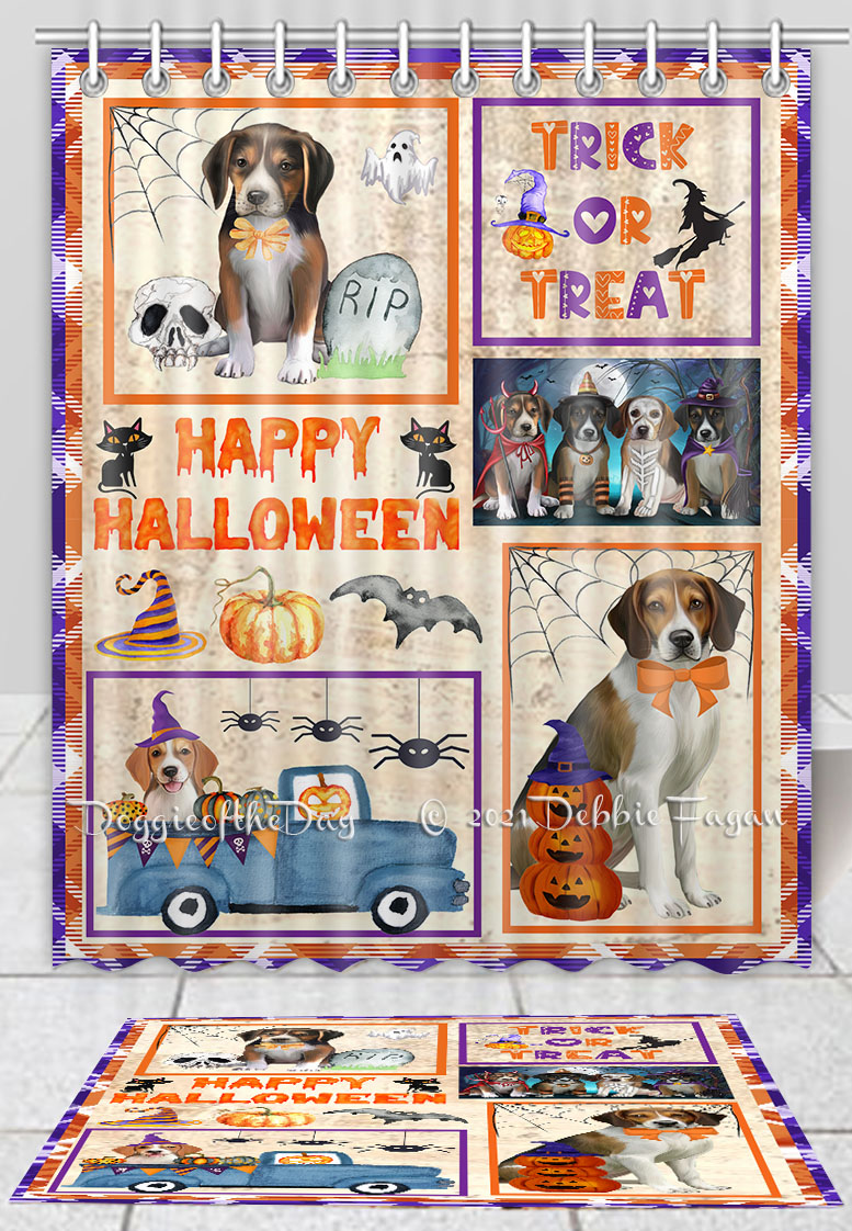 Halloween American English Foxhound Dog Bath Mat & Shower Curtain Combo Bathtub - Picture 13 of 13