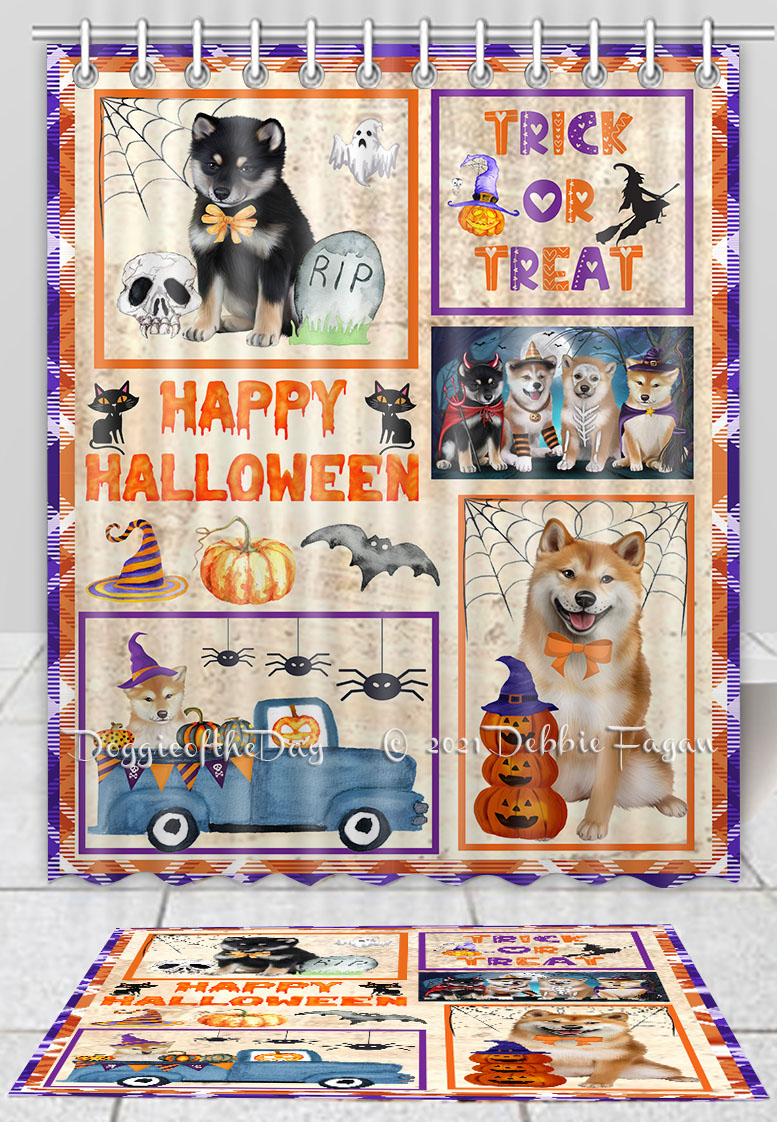 Halloween Shiba Inu Dog Bath Mat & Shower Curtain Combo Bathtub Curtain Screens - Picture 12 of 12