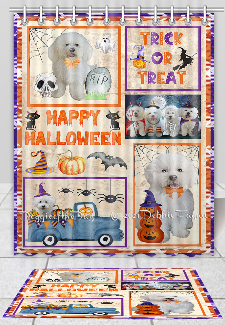 Halloween Bichon Frise Dog Bath Mat & Shower Curtain Combo Bathtub Screens Mat - Picture 13 of 13