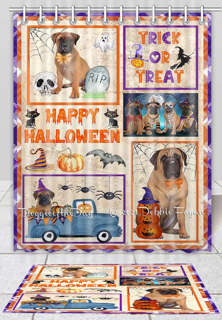 Halloween Bullmastiff Dog Bath Mat & Shower Curtain Combo Bathtub Screens Mat - Picture 13 of 13