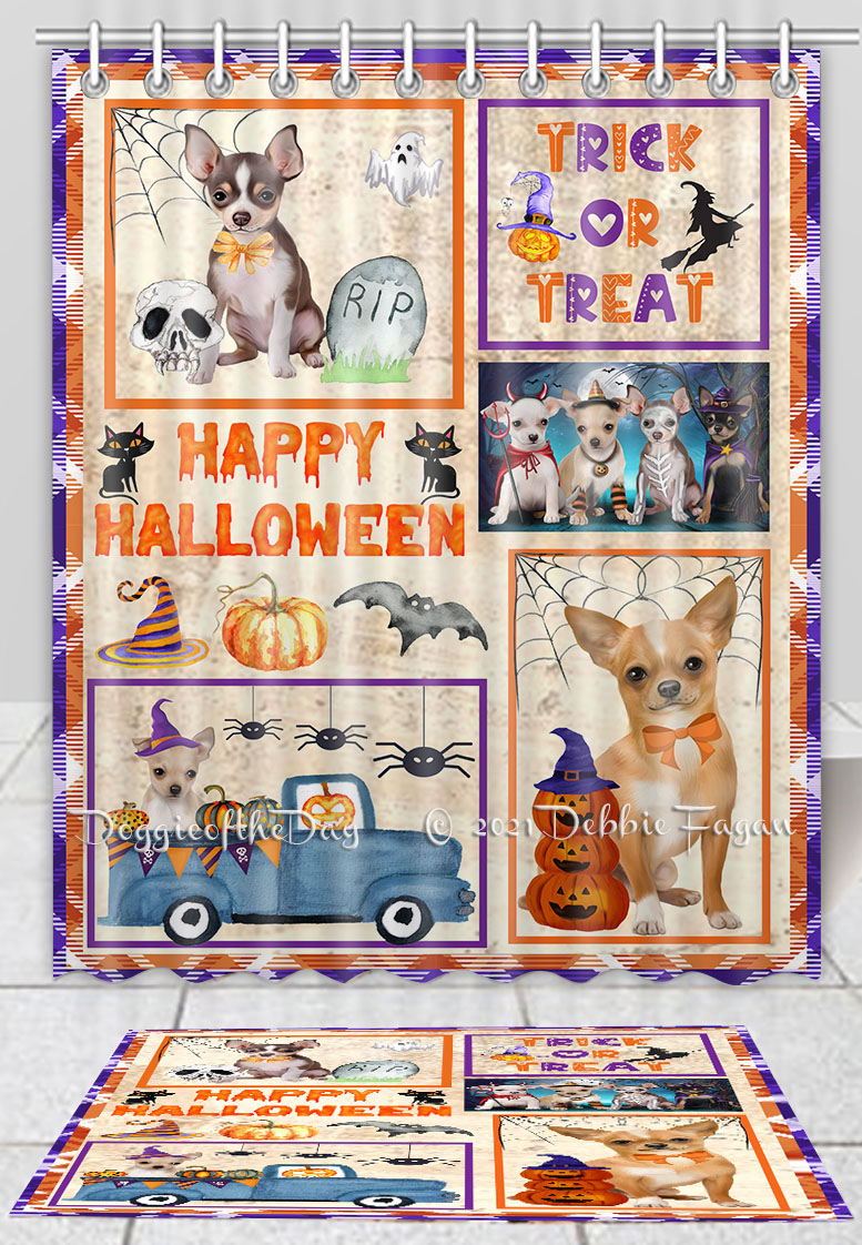 Halloween Chihuahua Dog Bath Mat & Shower Curtain Combo Bathtub Curtain Screens - Picture 13 of 13