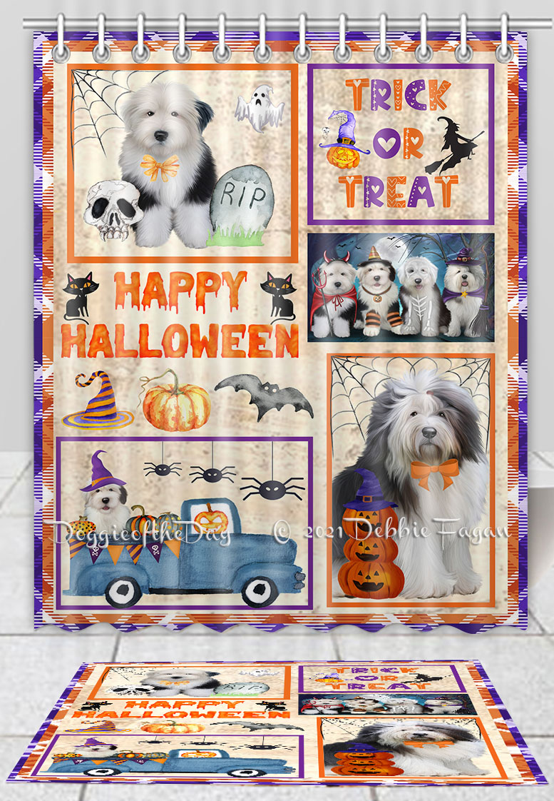 Halloween Old English Sheepdog Bath Mat & Shower Curtain Combo Bathtub Screens - Picture 13 of 13