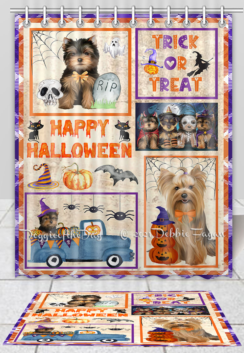 Halloween Yorkshire Terrier Dog Bath Mat & Shower Curtain Combo Bathtub Screens - Picture 13 of 13