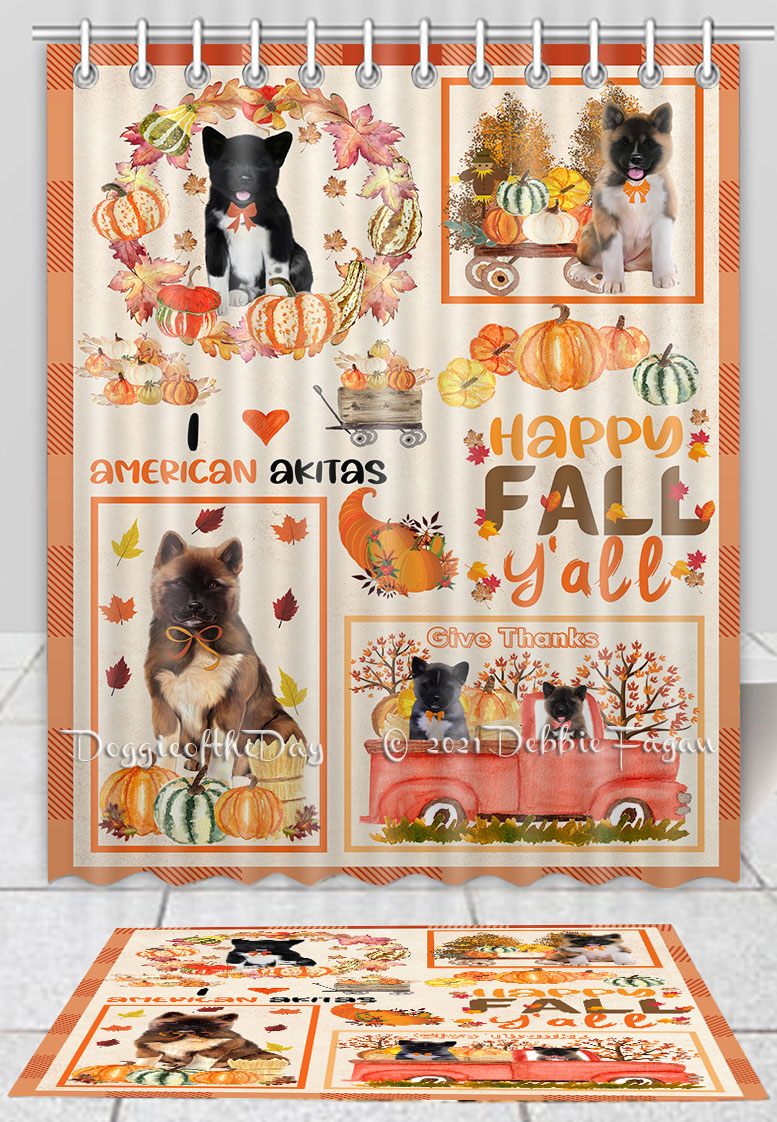 Halloween American Akita Dog Bath Mat & Shower Curtain Combo Bathtub Curtain Mat - Bild 10 von 11