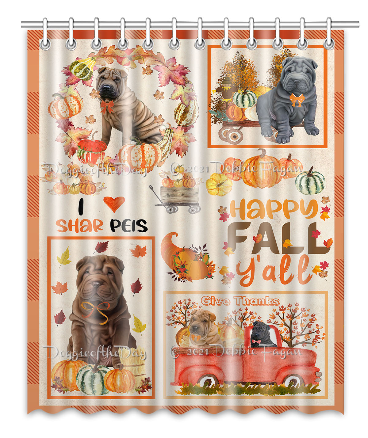 Shar Pei Shower Curtain Personalized Hooks Many Dog Designs NWT - Picture 31 of 32