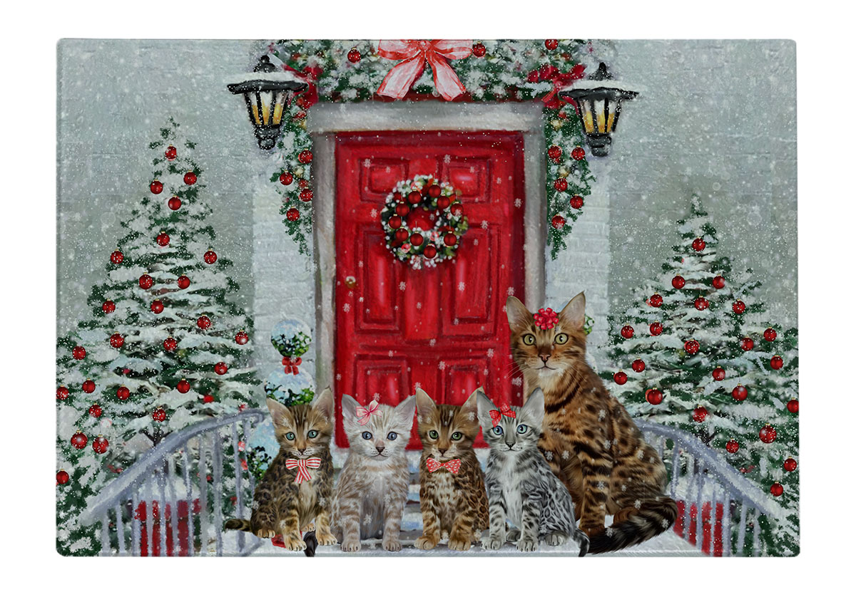 Bengal Cat Cutting Board Tempered Glass Personalized Custom Christmas NWT