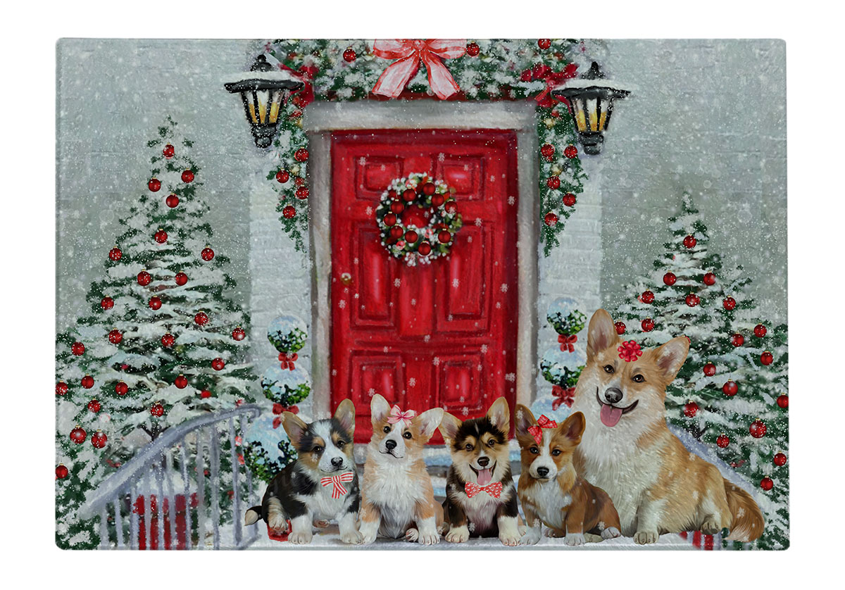 Corgi Dog Cutting Board Tempered Glass Personalized Custom Christmas NWT