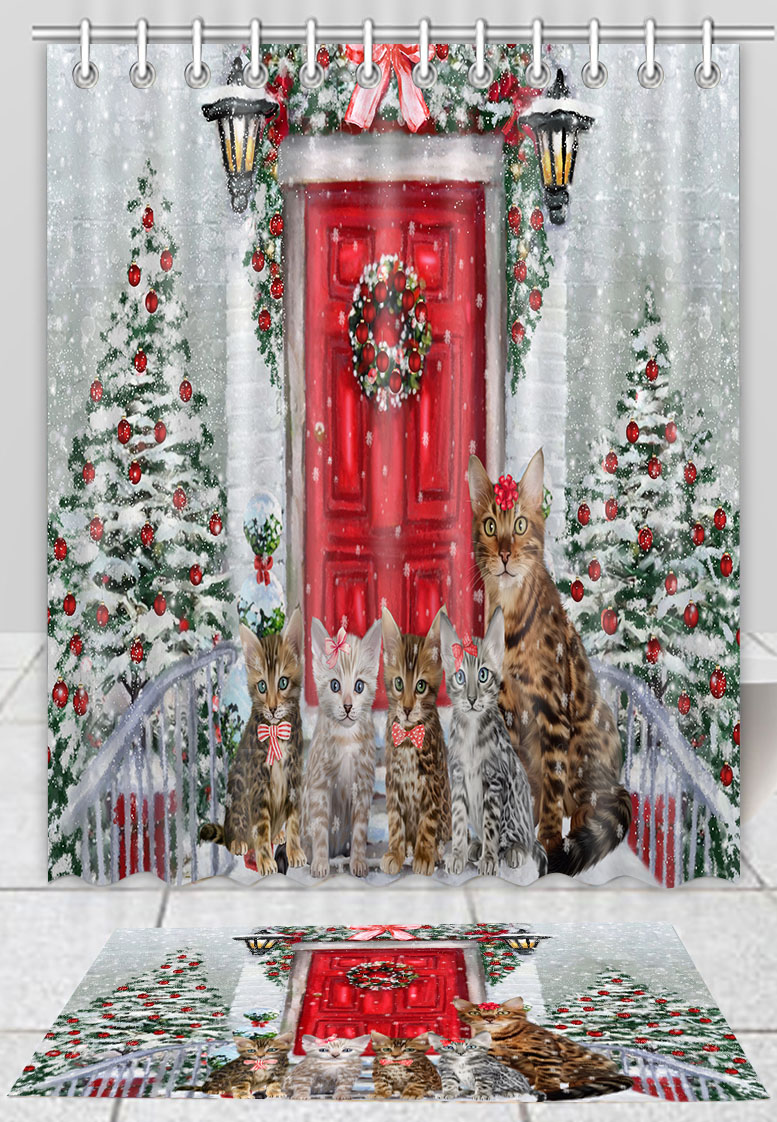 Bengalische Katze Badematte & Duschvorhang Set Weihnachten personalisiert Neu mit Etikett - Bild 16 von 23