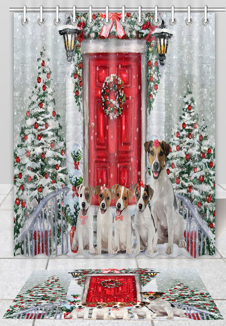 Jack Russell Dog Bath Mat & Shower Curtain Set Christmas Personalized Design NWT - Picture 16 of 22
