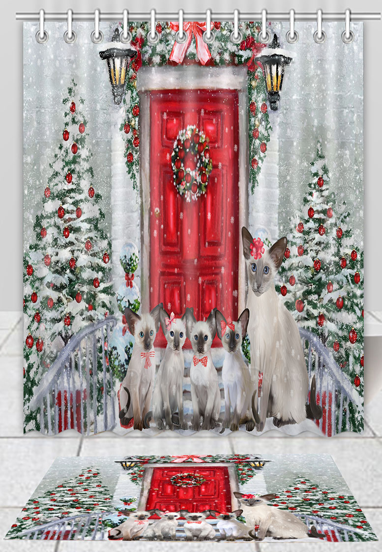 Oriental Blue Point Siamese Cat Bath Mat & Shower Curtain Christmas Custom NWT - Picture 12 of 16