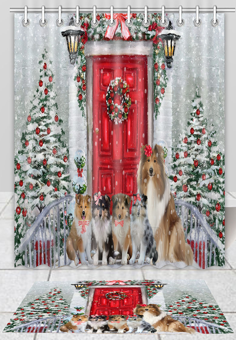 Rough Collie Hundematte & Duschvorhang Set Weihnachten personalisiertes Design neu mit Etikett - Bild 11 von 18