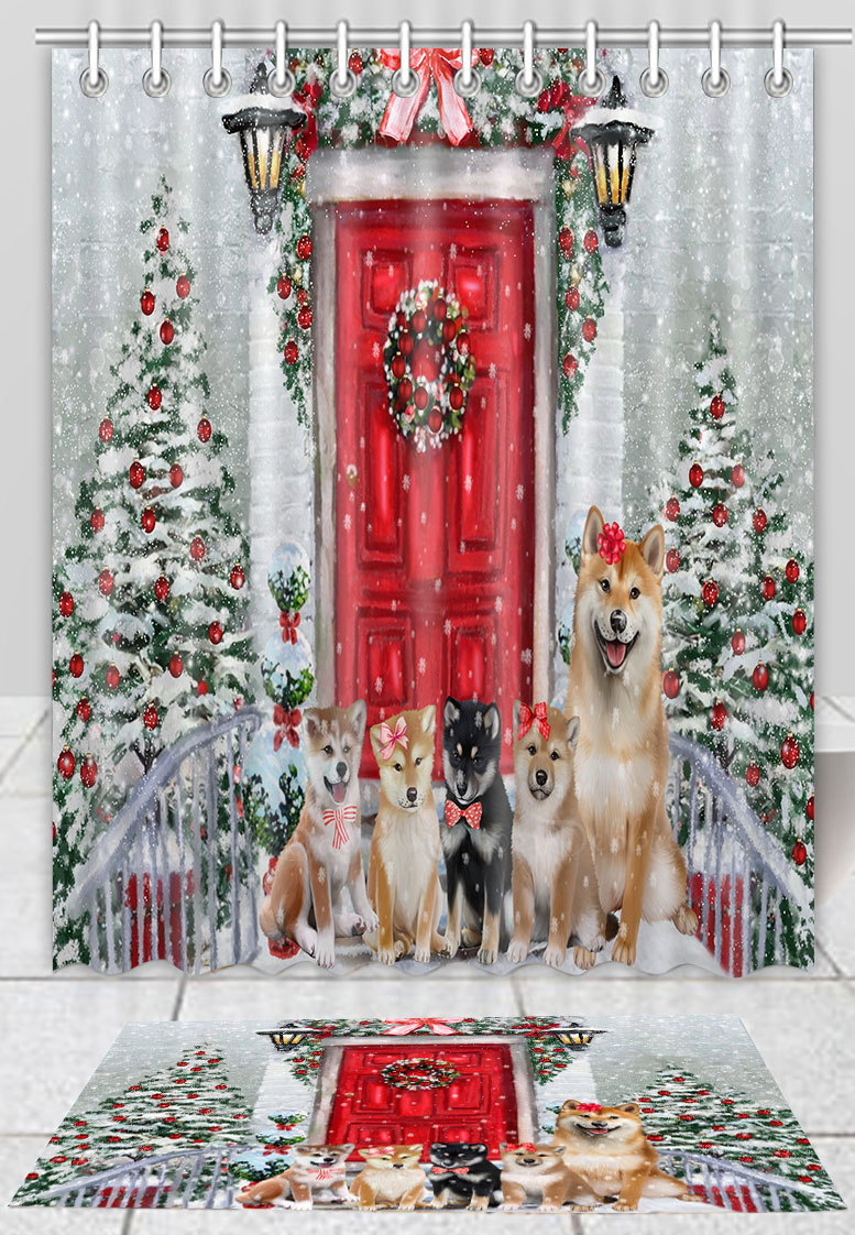 Shiba Inu Dog Bath Mat & Shower Curtain Set Christmas Personalized Designs NWT - Picture 16 of 24