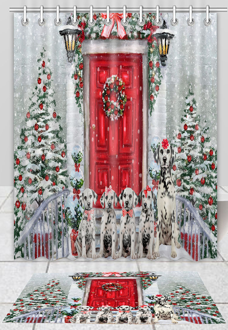 Dalmatian Dog Bath Mat & Shower Curtain Set Christmas Personalized Designs NWT - Picture 17 of 24