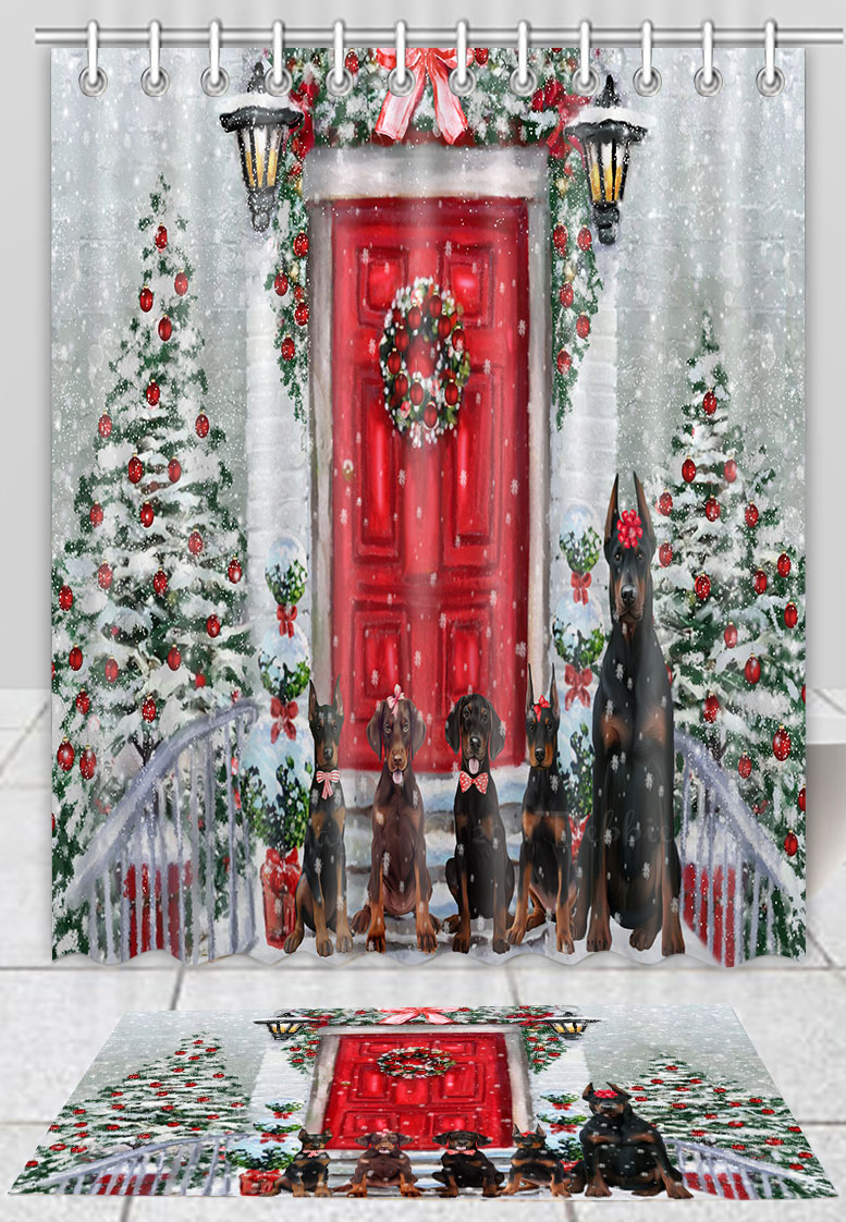 Doberman Dog Bath Mat & Shower Curtain Set Christmas Personalized Designs NWT - Picture 17 of 24