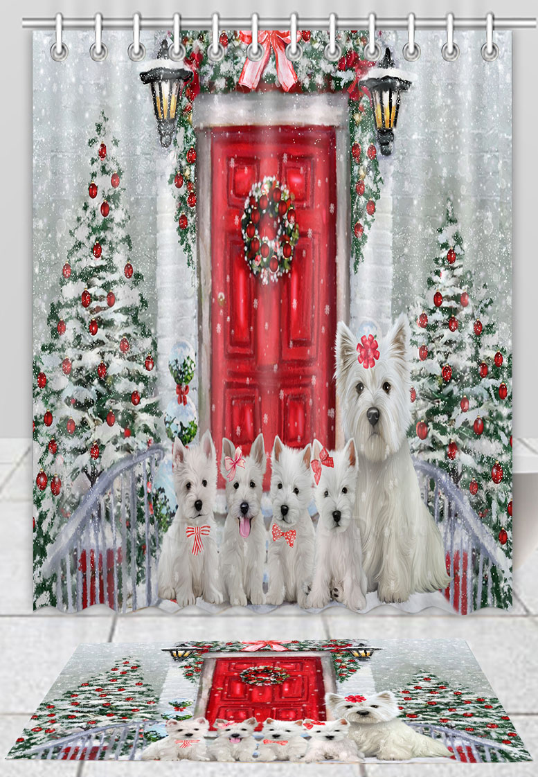 West Highland Terrier Dog Bath Mat & Shower Curtain Christmas Personalized NWT - Picture 16 of 24