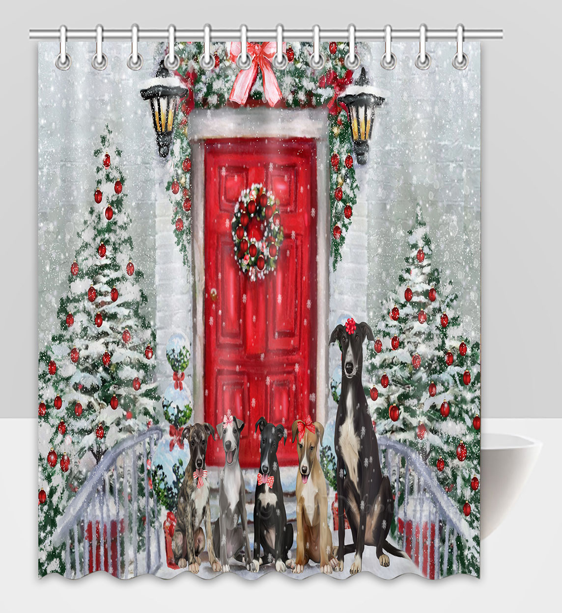 Greyhound Shower Curtain Personalized Hooks Many Dog Designs Christmas NWT - Picture 13 of 15