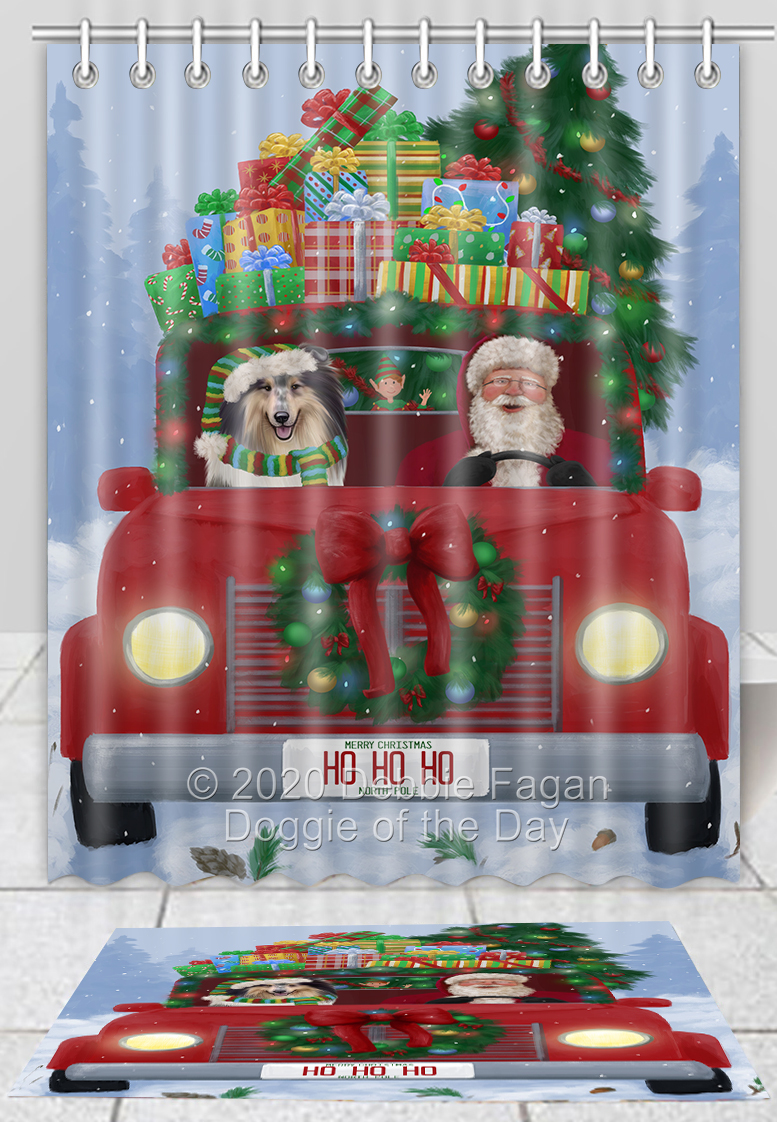 Rough Collie Hundematte & Duschvorhang Set Weihnachten personalisiertes Design neu mit Etikett - Bild 16 von 18
