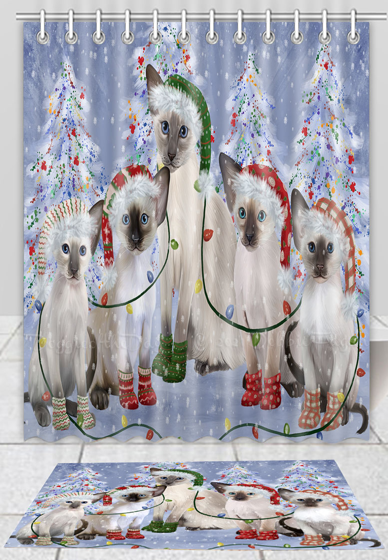 Oriental Blue Point Siamese Cat Bath Mat & Shower Curtain Christmas Custom NWT - Picture 13 of 16
