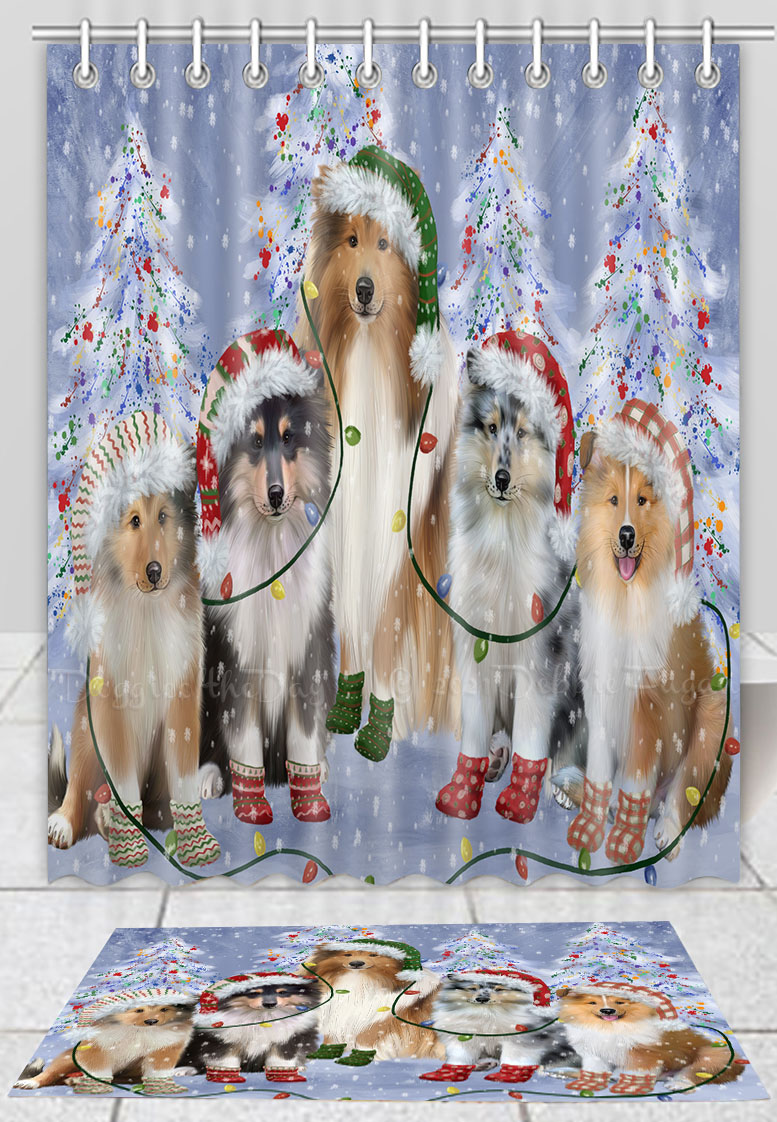 Rough Collie Hundematte & Duschvorhang Set Weihnachten personalisiertes Design neu mit Etikett - Bild 12 von 18