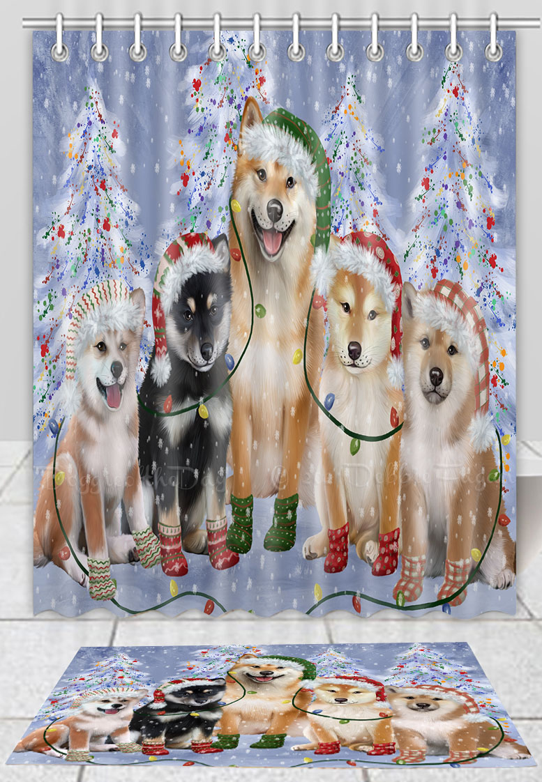 Shiba Inu Dog Bath Mat & Shower Curtain Set Christmas Personalized Designs NWT - Picture 17 of 24