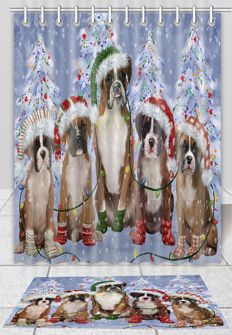 Boxer Hund Badematte & Duschvorhang Set Weihnachten personalisiert viele Designs neu mit Etikett - Bild 18 von 24