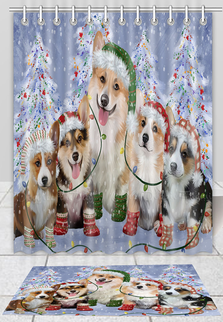 Corgi Dog Bath Mat & Shower Curtain Set Christmas Personalized Many Designs NWT - Picture 19 of 24