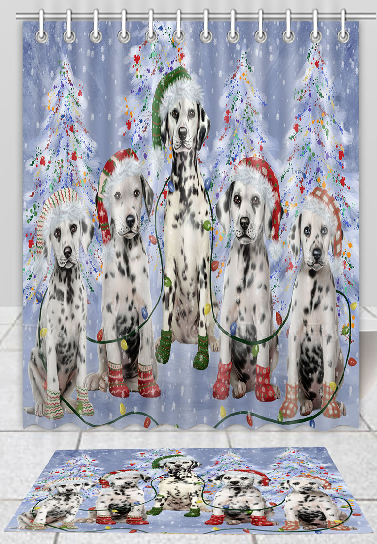 Dalmatian Dog Bath Mat & Shower Curtain Set Christmas Personalized Designs NWT - Picture 18 of 24