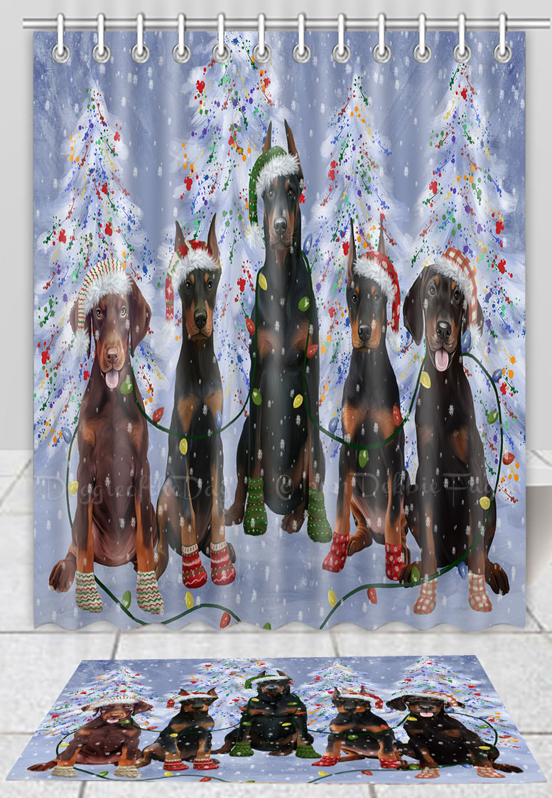 Doberman Dog Bath Mat & Shower Curtain Set Christmas Personalized Designs NWT - Picture 18 of 24